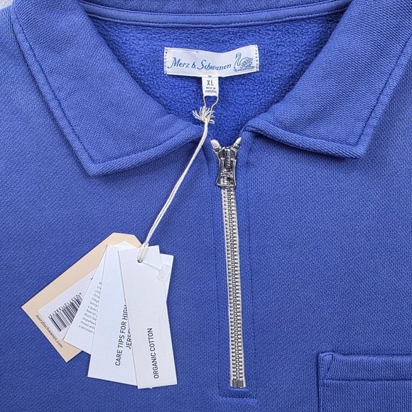 Merz b Schwanen Mens Blue Organic Cotton Quarter Zip Sweatshirt XL Made Portugal - Picture 2 of 7
